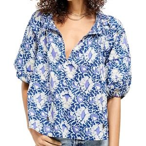 Free People Willow Printed Blouse in Blue combo - size small